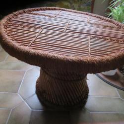 Ancienne Table Basse ronde en Corde Tressée & Bambou Vintage, Travail Artisanal - Epoque  XXème