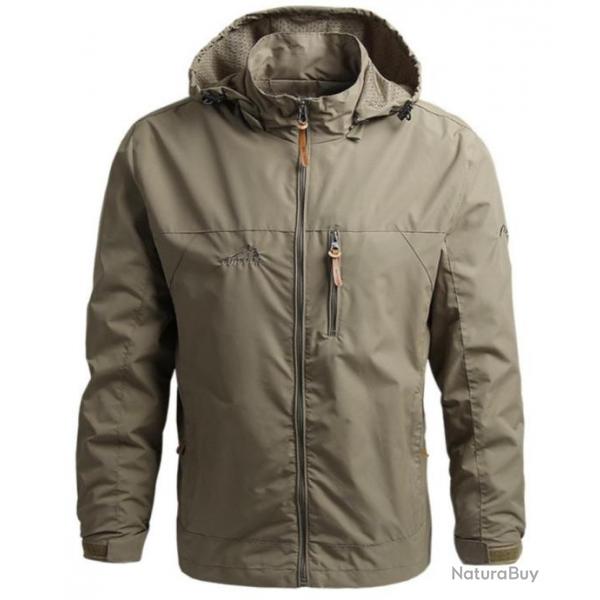 Veste tanche  capuche, coupe vent chasse pche OUTDOOR coloris KAKI ...LIVRAISON OFFERTE