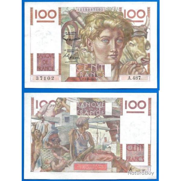 France 100 Francs 1952 Serie A Jeune Paysan Billet Frc Frs Frcs Europe