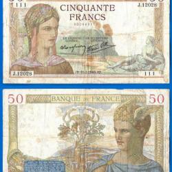 France 50 Francs 1940 Ceres Billet Franc