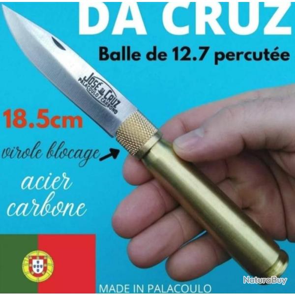 Couteau Douille de 12.7  JOSE DA CRUZ calibre 50 balle Lame carbone rasoir Portugal