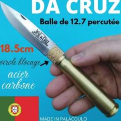 Couteau Douille de 12.7  JOSE DA CRUZ calibre 50 balle Lame carbone rasoir Portugal Palacoulo