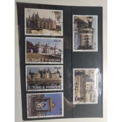 Lot 6 timbres Tomé et Principe, châteaux français 1991.