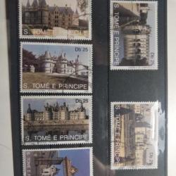 Lot 6 timbres Tomé et Principe, châteaux français 1991.