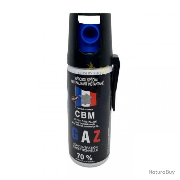 Bombe lacrymogne GAZ CS 50ml avec attache ceinture CBM (fabriqu en France)