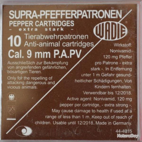 WADIE - CARTOUCHES 9MM PA PV SUPRA PEPPER A GAZ X10