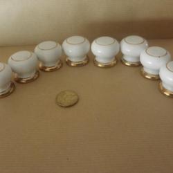 8 petit boutons de commode, poignées en porcelaine