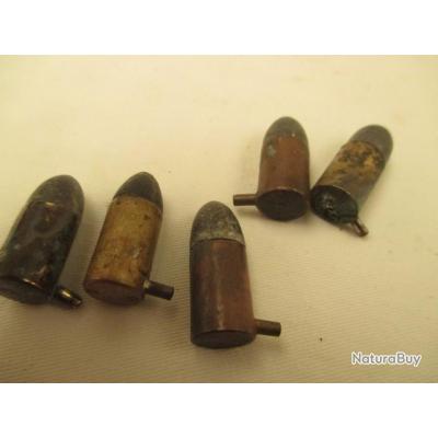 5 balles  de 9 mm a broche    poudre noire