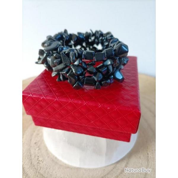 Bracelet bracelet Onyx 3 ranges  Chips pierre naturelle avec crin