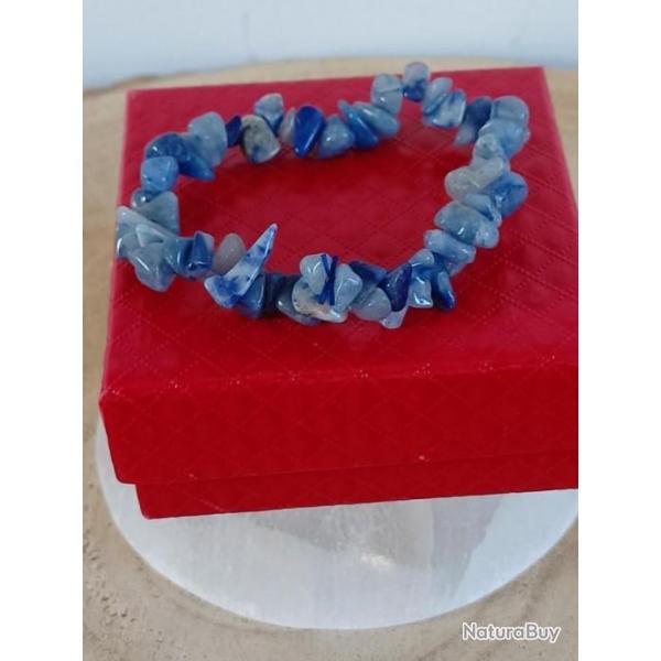 Bracelet baroque en pierre naturelle Aventurine bleue avec crin