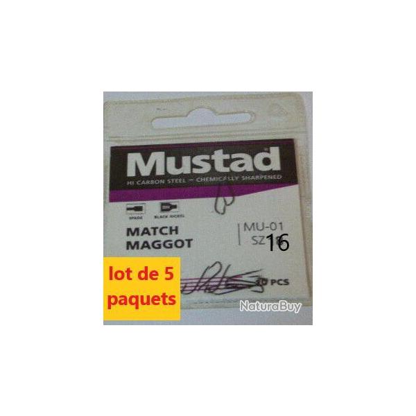 Hameons MUSTAD MATCH MAGGOT coup  palette  N 16 pochette de 10 x 5 soit le lot de 50 hameons