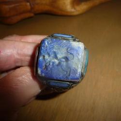 vintage - bague carrée afghanistan intaglio lapis lazuli