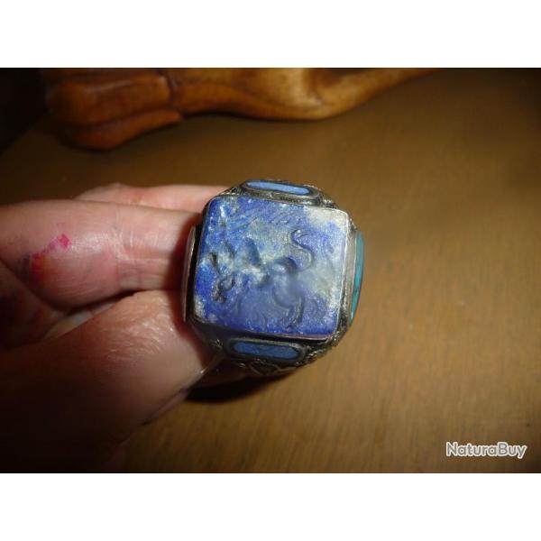 vintage - bague carre afghanistan intaglio lapis lazuli