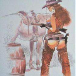 WINCHESTER et PEACEMAKER COLT western cow boy girl sexy pin up ex libris intact signé GIROD
