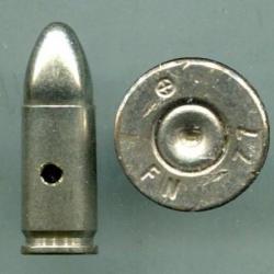 9 mm Parabellum - Inerte de manipulation OTAN - étui nickel - balle nickel ou laiton
