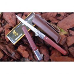 Couteau "Browning" Droit Lame Fine 9,5 cm Manche Bois 12,5 cm ETUI