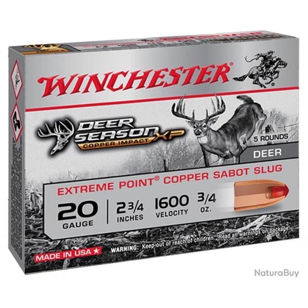 Cartouche Winchester DEER SEASON sans plomb - Cal 20/70