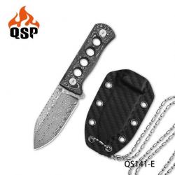Couteau de Cou QSP Canary Damas Manche Aluminium/Fibre de Carbone Etui Kydex QS141E