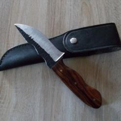 Le Garenne® Couteau artisanal original, brut de forge, manche Bois de fer avec étui ceinture