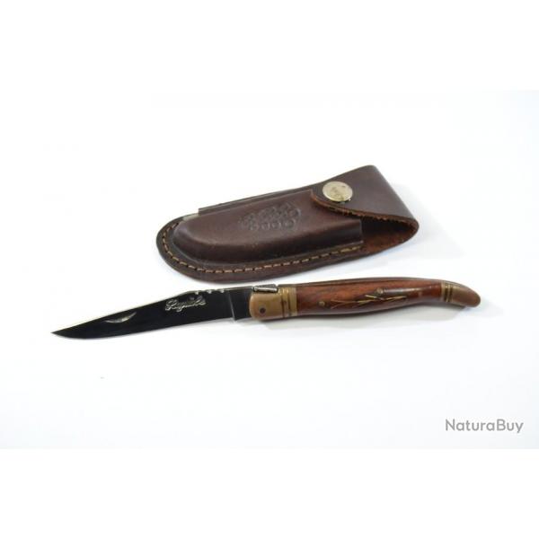 Couteau Laguiole avec tui cuir et fusil  affuter. Collection chasse pche nature