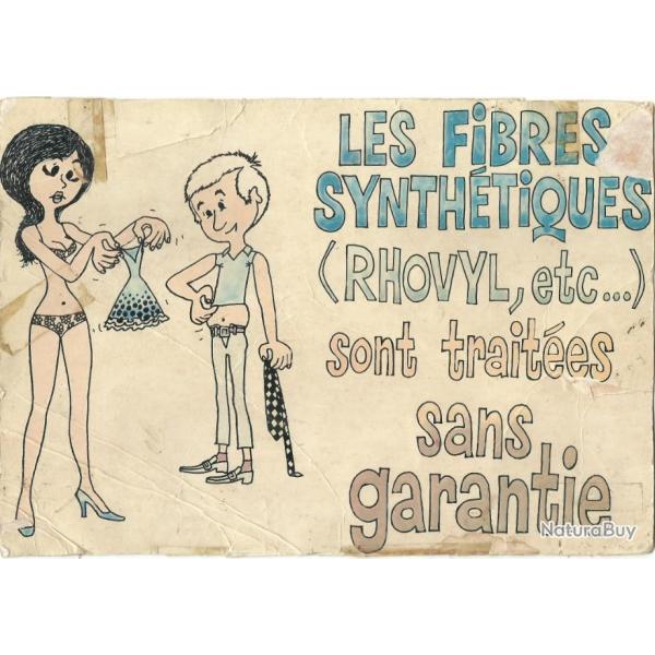 ANCIEN CARTON PUBLICITAIRE HUMORISTIQUE TEXTILE TISSUS 27.5cm x 19.5cm Habits
