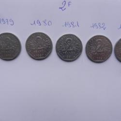 lot de 5 pièces de 2 francs année 1979 à 1983