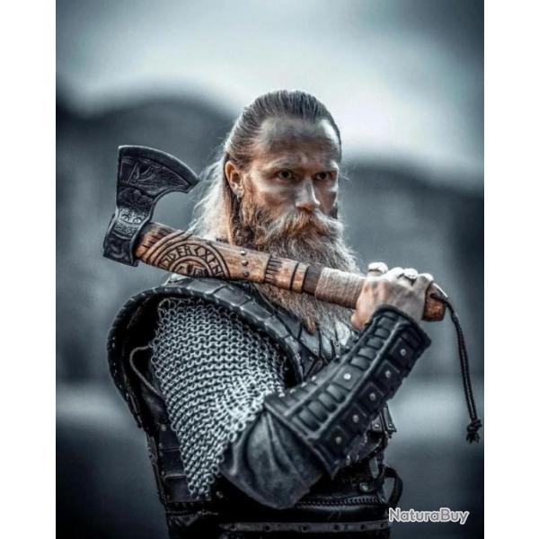 Hache de Combat Grav Viking Forge Ragnar Hachette Acier au Carbone Scandinave Cadeau Homme