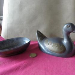 canard vintage en étain et laiton