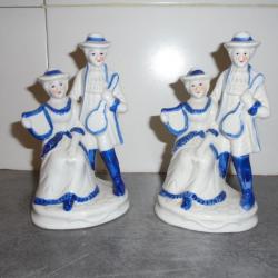 LOT VINTAGE RÉTRO PAIRE DE STATUETTE FIGURINE CÉRAMIQUE COUPLE GALANT MUSICIEN