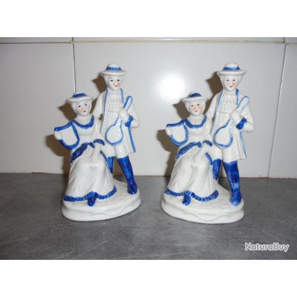 LOT VINTAGE RTRO PAIRE DE STATUETTE FIGURINE CRAMIQUE COUPLE GALANT MUSICIEN