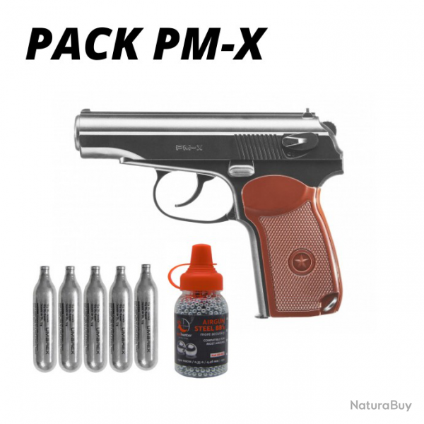 Pack Pistolet (Rplique Makarov) Borner PM-X 4.5 mm BB CO2