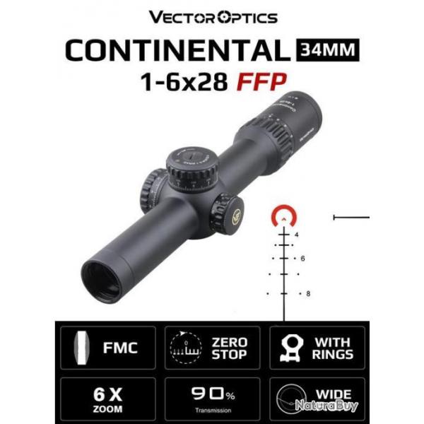 Vector Optics Continental 1-6x28 FFP 34mm Lunette de Vise Battue Tir Optique Tactique Chasse
