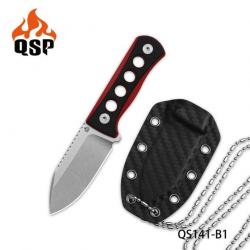 Couteau de Cou QSP Canary Black/Red Lame Acier 14C28N Manche G10 Etui Kydex QS141B1