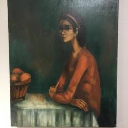 Tableau 1 - « jeune femme attablée » - André FARDEL, peintre du Touquet Paris Plage
