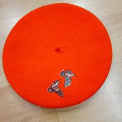 BERET BASQUE ORANGE MOTIF BECASSES-Taille Unique