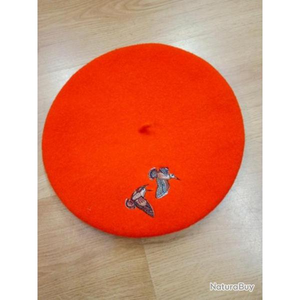 BERET BASQUE ORANGE MOTIF BECASSES-Taille Unique