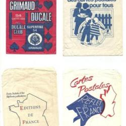 ANCIEN LOT 4 POCHETTE SACHET EMBALLAGE PAPIER PUBLICITAIRE CARTE POSTALE CPA