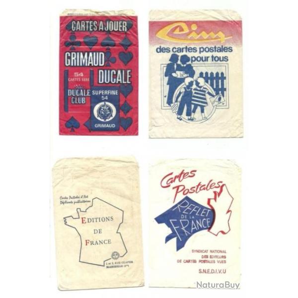 ANCIEN LOT 4 POCHETTE SACHET EMBALLAGE PAPIER PUBLICITAIRE CARTE POSTALE CPA