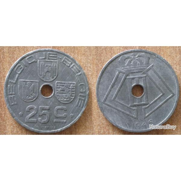 Belgique 25 Centimes 1946 Piece Centime de Franc Franc