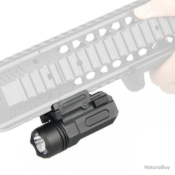 Lampe Tactique Rail 20mm + Piles Rechargeables Pistolet Revolver Fusil Carabine Chasse Tir Police