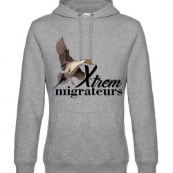 Sweat capuche pilet gris XTREM MIGRATEURS