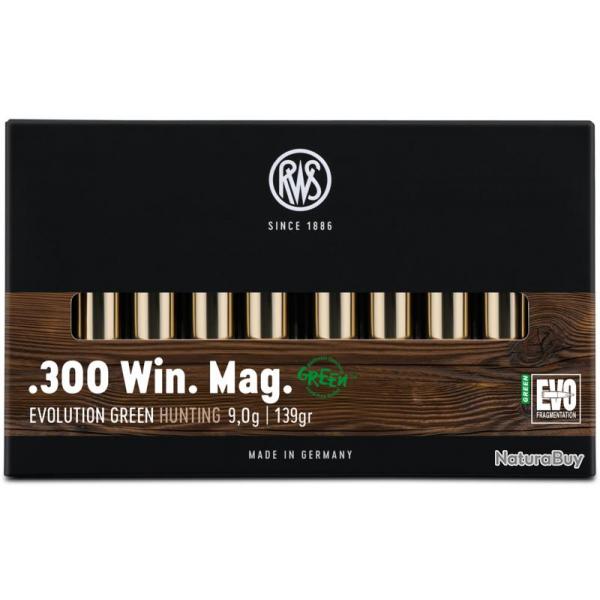 Munitions RWS calibre 300 Win Mag Evo Green 184gr - 11.9g x20