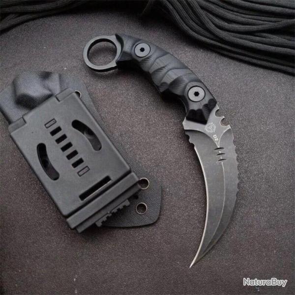 couteau karambit avec tui kydex acier D2 tactique custom combat survie #0086