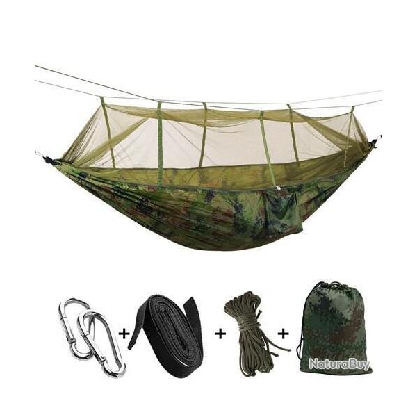 Kit Complet Grand Hamac Camouflage Militaire 1  2 Personnes Moustiquaire  Fermeture Eclair