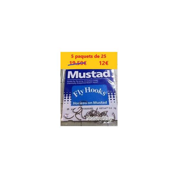 LOT DE 5 PAQUETS de 25 Hameons  Mustad 80250BR SHRIMP CADDIS Fly Tying Hooks Size 16