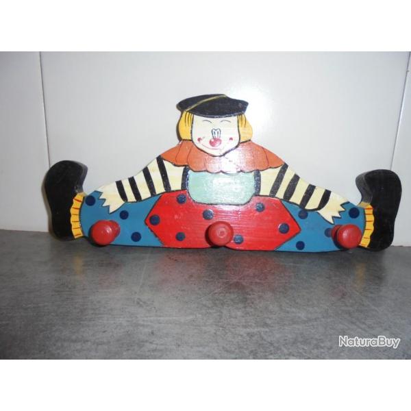 VINTAGE RTRO PATRE EN BOIS FORME CLOWN CIRQUE CROCHET MURAL TORCHON SERVIETTE