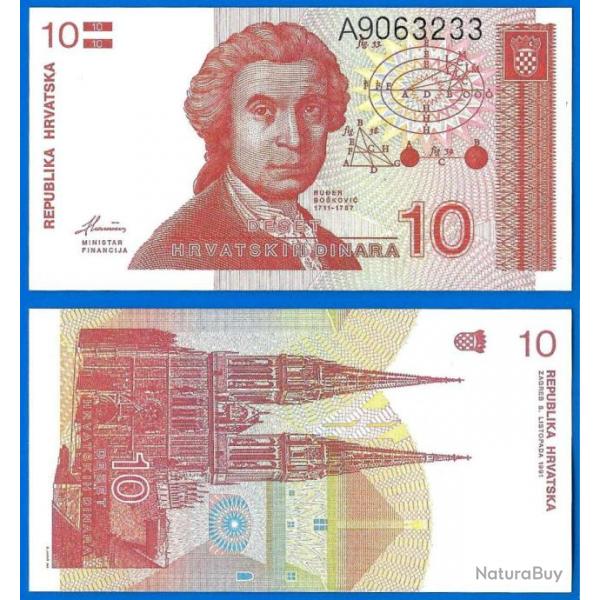 Croatie 10 Dinars 1991 Neuf Billet Dinara Dinar