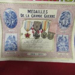 cadre + médailles croix guerre blessé engagé interalliée ww1 première guerre 75° RI blessé14 Valence