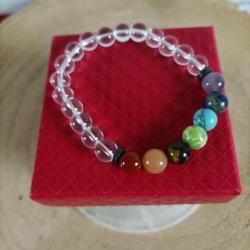 Bracelet en Cristal de roche / 7 chakras  perles 8 mm avec écrin