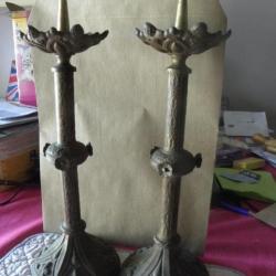 pair bougeoirs d'église 18/19 eme